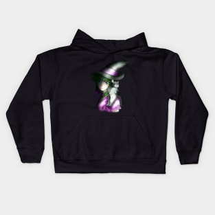 Young witch with a black and white cat Kids Hoodie